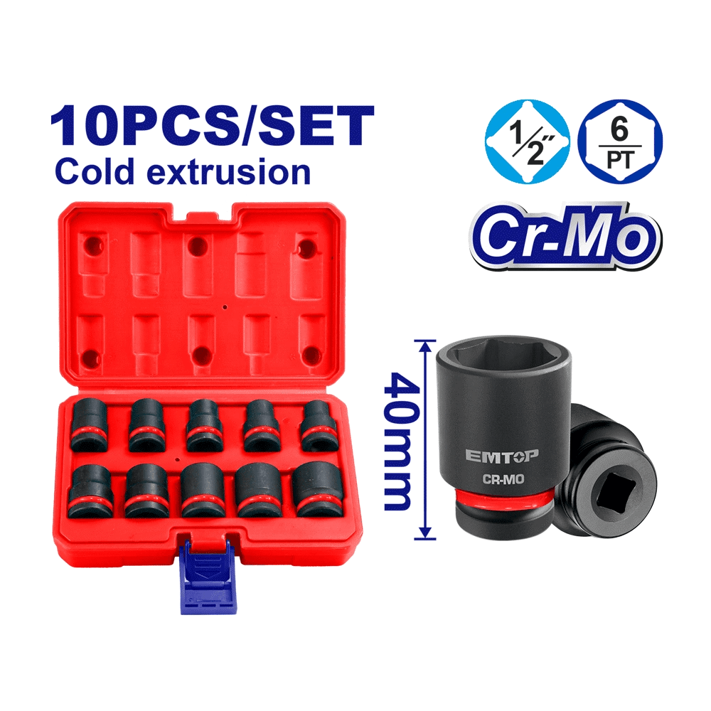 Jeu de 10 douilles 1/2? 10-24 EMTOP EMSS12101 - SME IMPORT