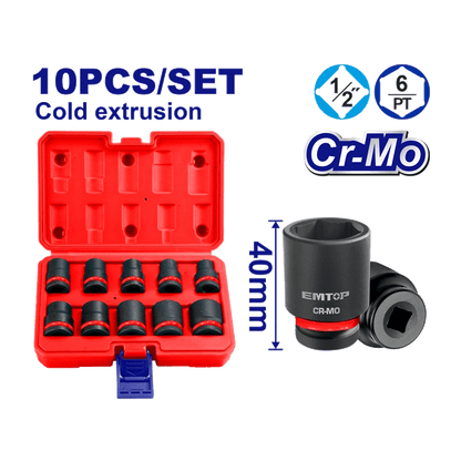 Jeu de 10 douilles 1/2? 10-24 EMTOP EMSS12101 - SME IMPORT