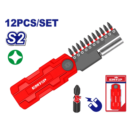 Jeu de 11 embouts de tournevis PH2 EMTOP EMSV3K02 - SME IMPORT
