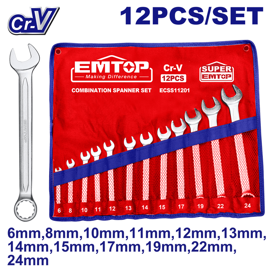 Jeu de 12 clés mixtes 6-24MM EMTOP ECSS11201 - SME IMPORT