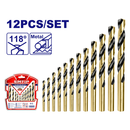 Jeu de 12 forets métal HSS 2-8MM EMTOP ETDBB11125 - SME IMPORT