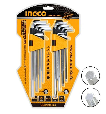 Jeu de 18 clés hexagonales et Torx INGCO HHKSET0181 - SME IMPORT