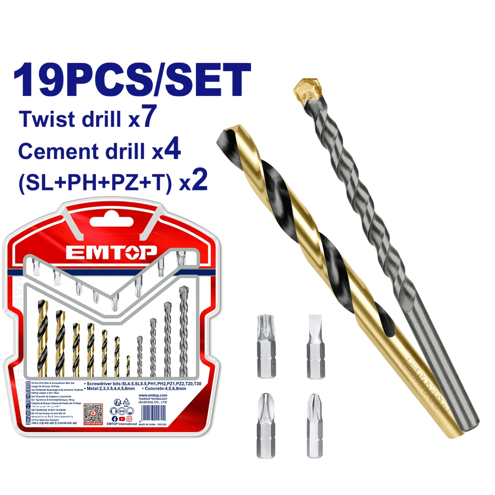 Jeu de 19P forets + embouts EMTOP ECBDB1901 - SME IMPORT