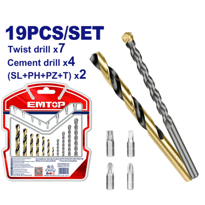 Jeu de 19P forets + embouts EMTOP ECBDB1901 - SME IMPORT
