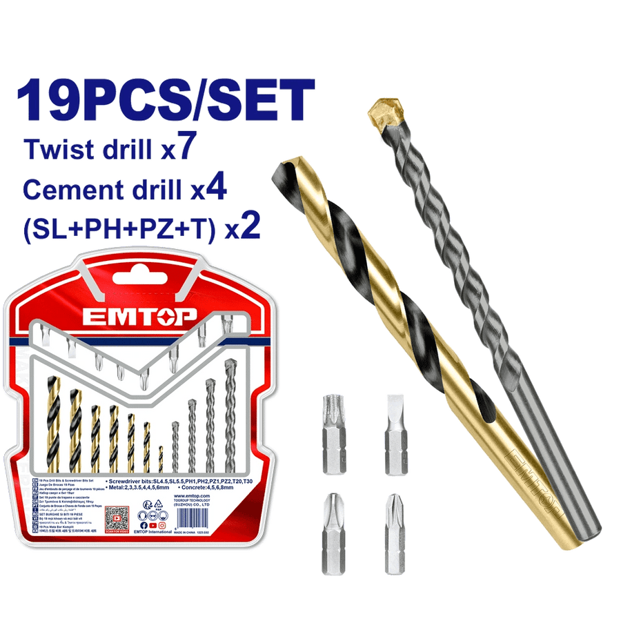 Jeu de 19P forets + embouts EMTOP ECBDB1901 - SME IMPORT