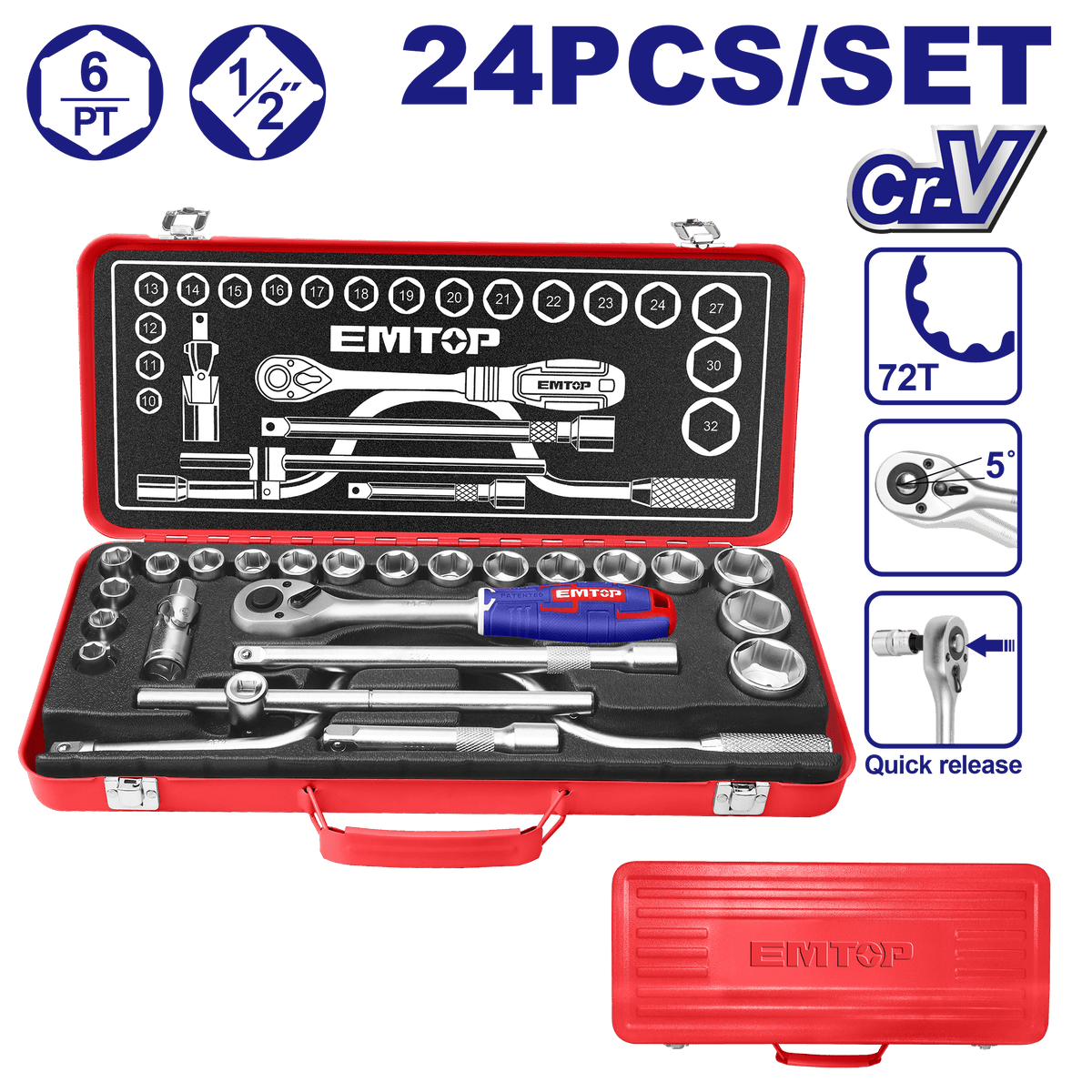 Jeu de 24 douilles 1/2″ EMTOP ESKT12243 - SME IMPORT