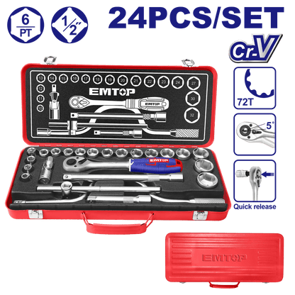 Jeu de 24 douilles 1/2″ EMTOP ESKT12243 - SME IMPORT