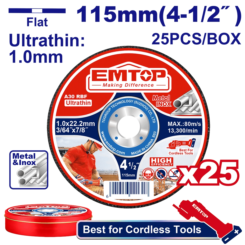 Jeu de 25 disques tronç 115MM EMTOP EACD11011525 - SME IMPORT
