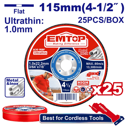 Jeu de 25 disques tronç 115MM EMTOP EACD11011525 - SME IMPORT