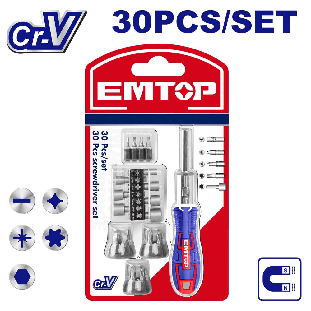 Jeu de 30 tournevis á cliquet EMTOP EBST03006 - SME IMPORT