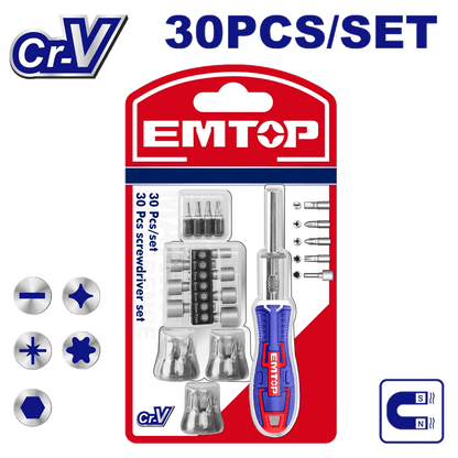 Jeu de 30 tournevis á cliquet EMTOP EBST03006 - SME IMPORT