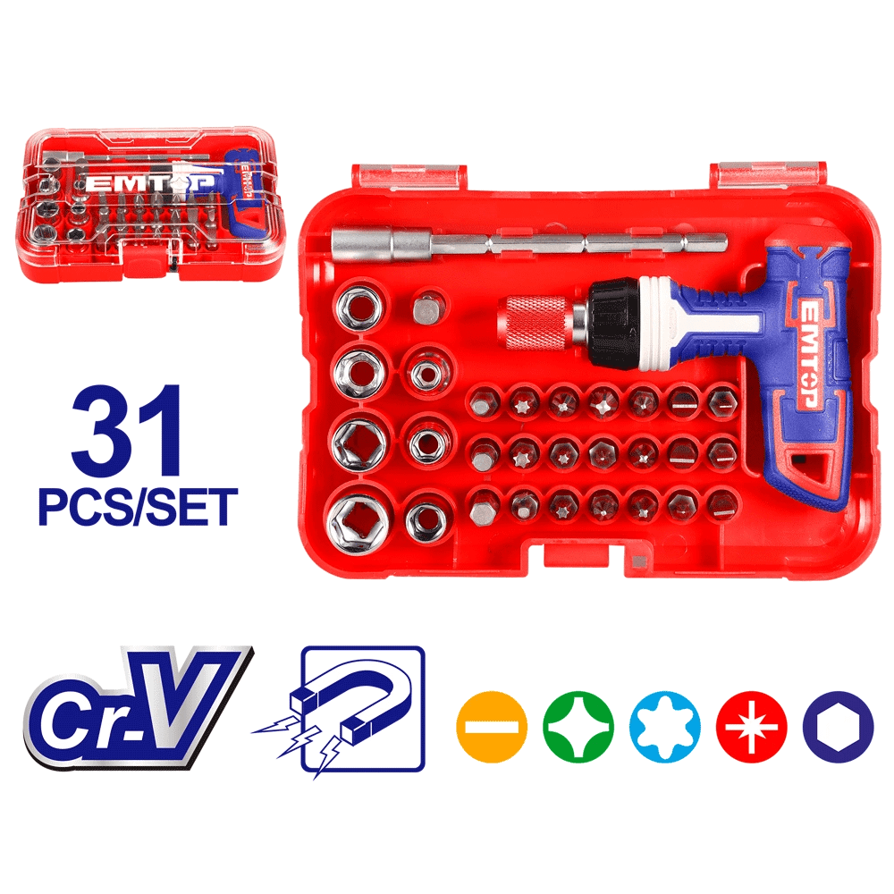 Jeu de 31 tournevis cliquet f-t EMTOP EBST03102 - SME IMPORT