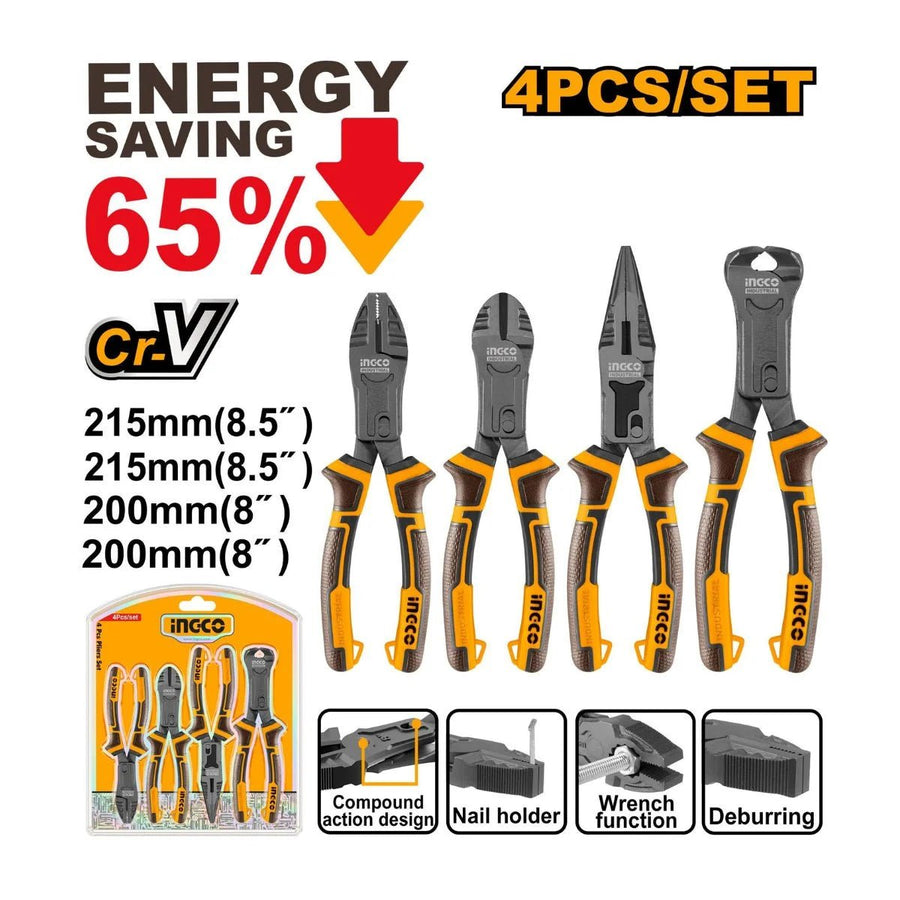 Jeu de 4 pinces à action combinée INGCO HKCPS5841 - SME IMPORT
