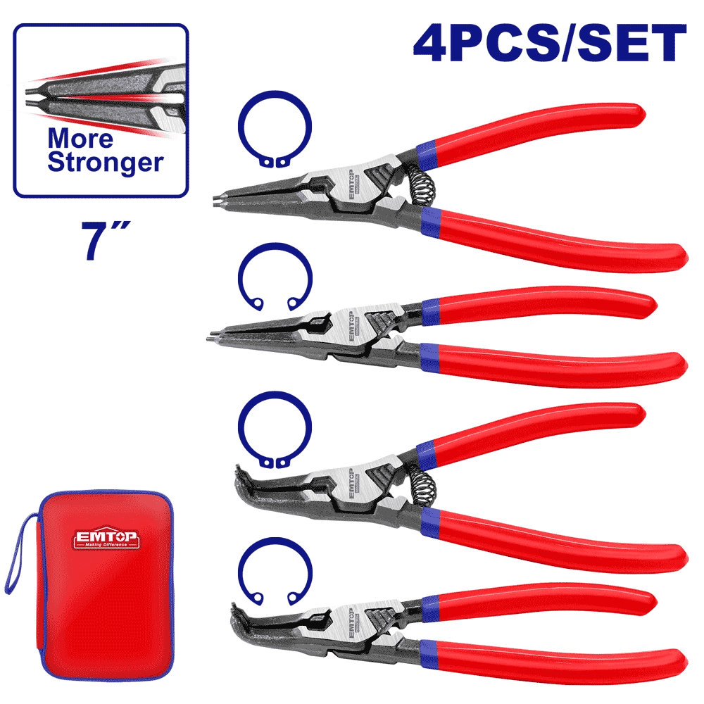 Jeu de 4 pinces circlips 7″/180MM EMTOP EPLSC7411 - SME IMPORT