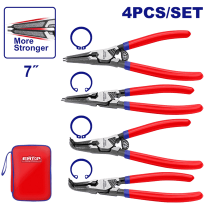 Jeu de 4 pinces circlips 7″/180MM EMTOP EPLSC7411 - SME IMPORT