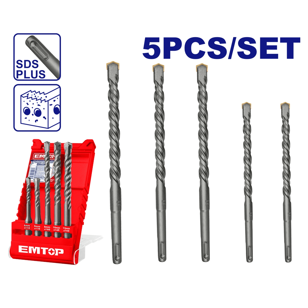 Jeu de 5 meches a beton sds+ 6-16 EMTOP EHDR12052 - SME IMPORT