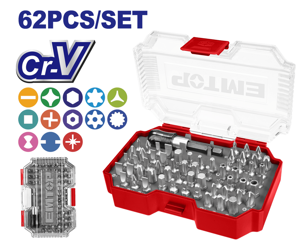 Jeu de 62 embouts de tournevis PH2 EMTOP EMSV3K05 - SME IMPORT