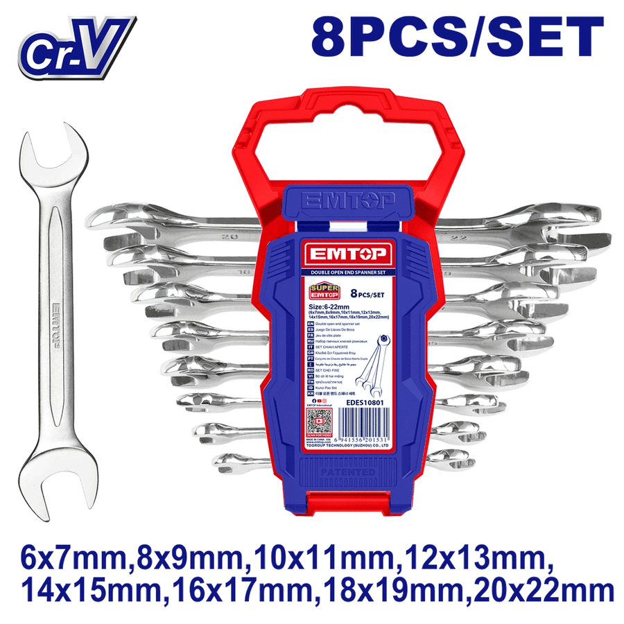 Jeu de 8 cle á fourche 6-22MM EMTOP EDES10801 - SME IMPORT
