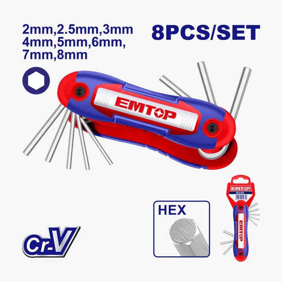 Jeu de 8 clés hexagonale EMTOP EHKY4081 - SME IMPORT