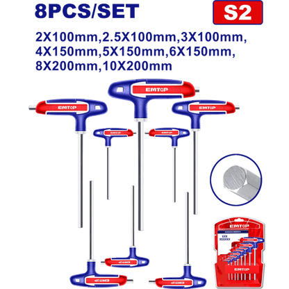 Jeu de 8 clés hexagonales f-t EMTOP ETHW6061 - SME IMPORT
