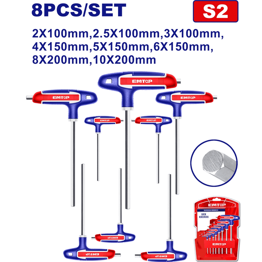 Jeu de 8 clés hexagonales f-t EMTOP ETHW6061 - SME IMPORT
