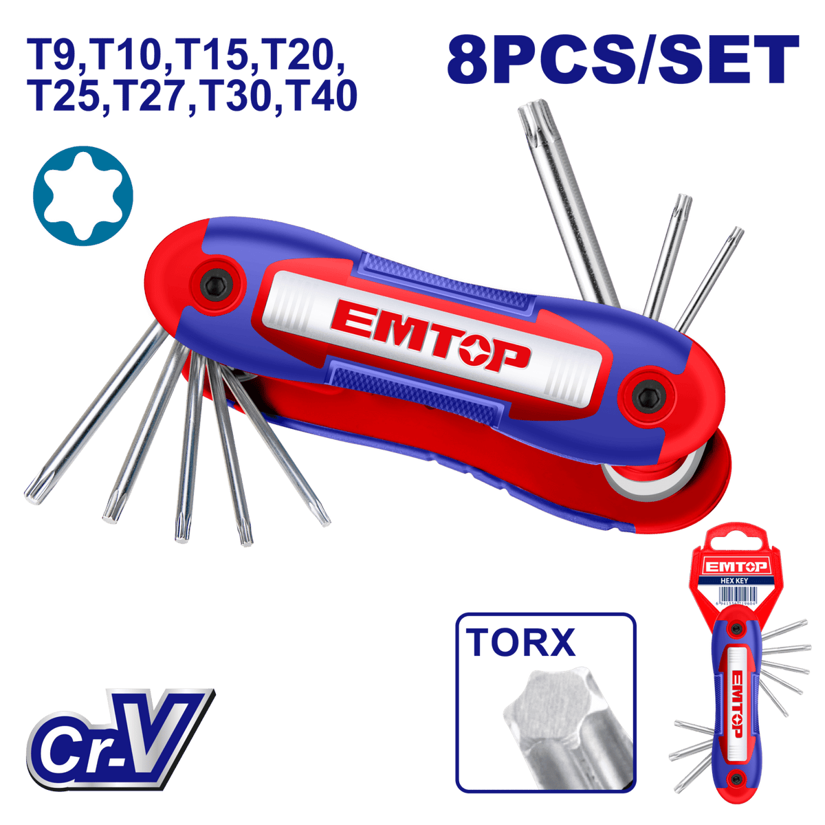 Jeu de 8 clés thorx EMTOP EHKY4083 - SME IMPORT
