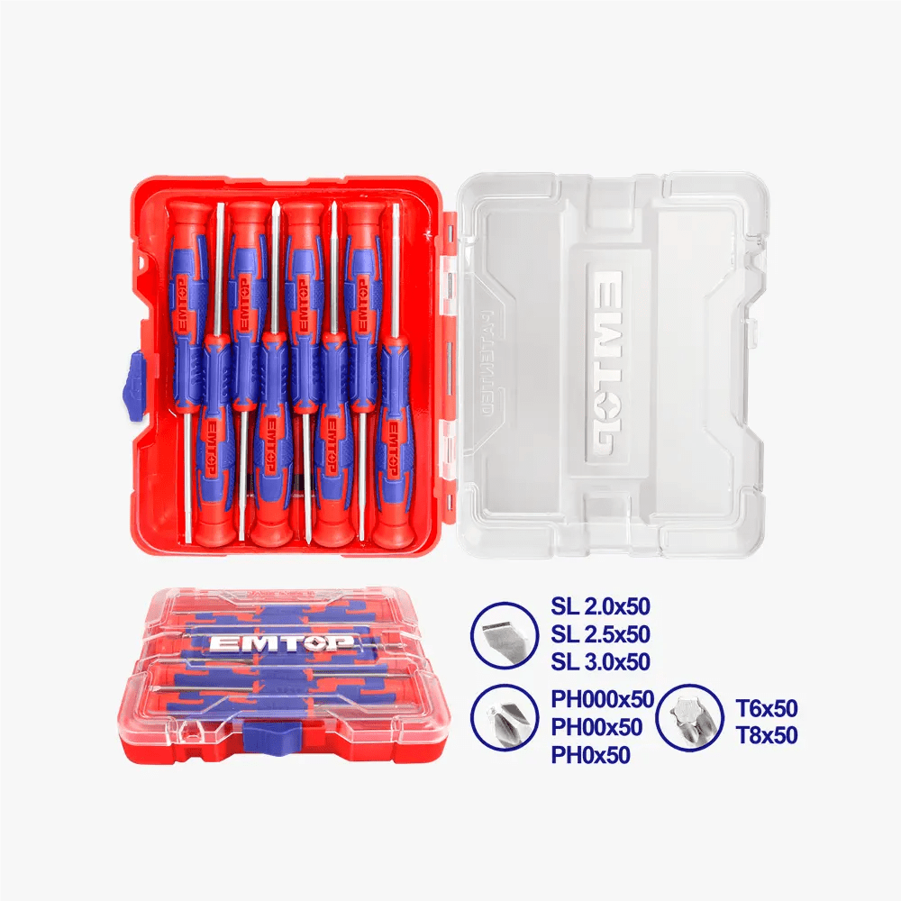 Jeu de 8 tournevis de précision EMTOP ESSTP0802 - SME IMPORT