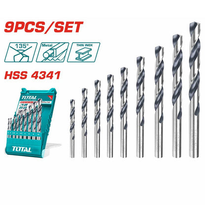 Jeu de 9 forets HSS 4341 pour métal et Inox - TOTAL TACSD0095