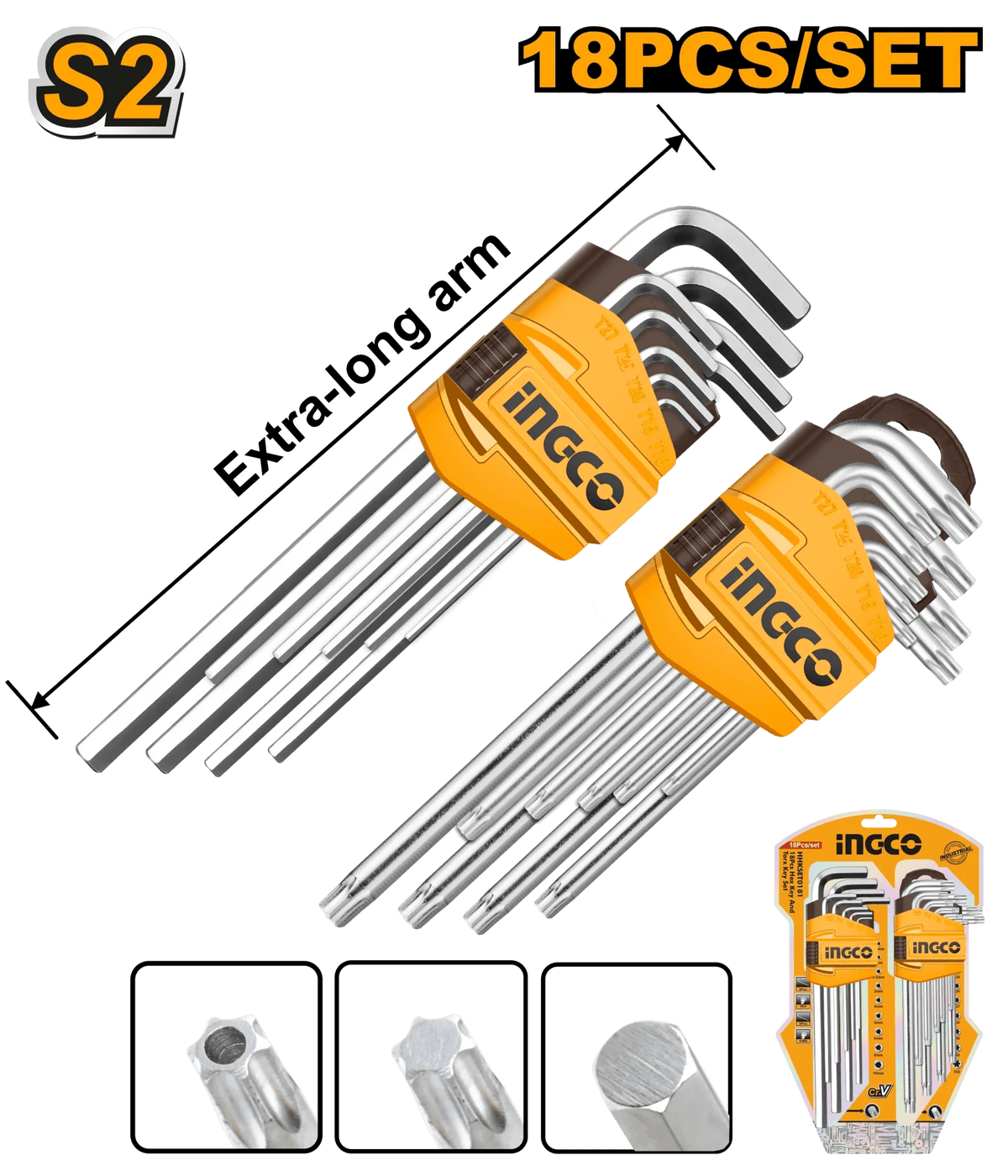 Jeu de clés Allen / Torx INGCO S2 – 18 pcs HHKSET0181 - SME IMPORT