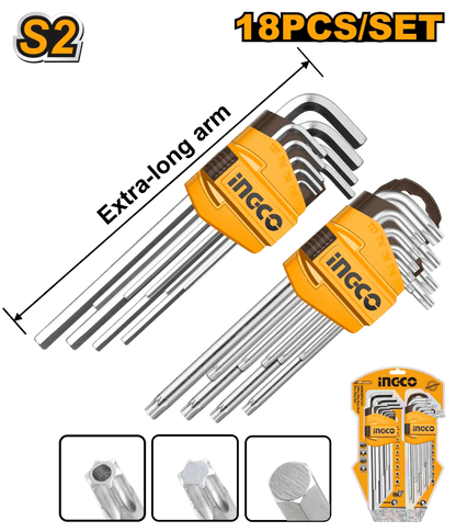 Jeu de clés Allen / Torx INGCO S2 – 18 pcs HHKSET0181 - SME IMPORT