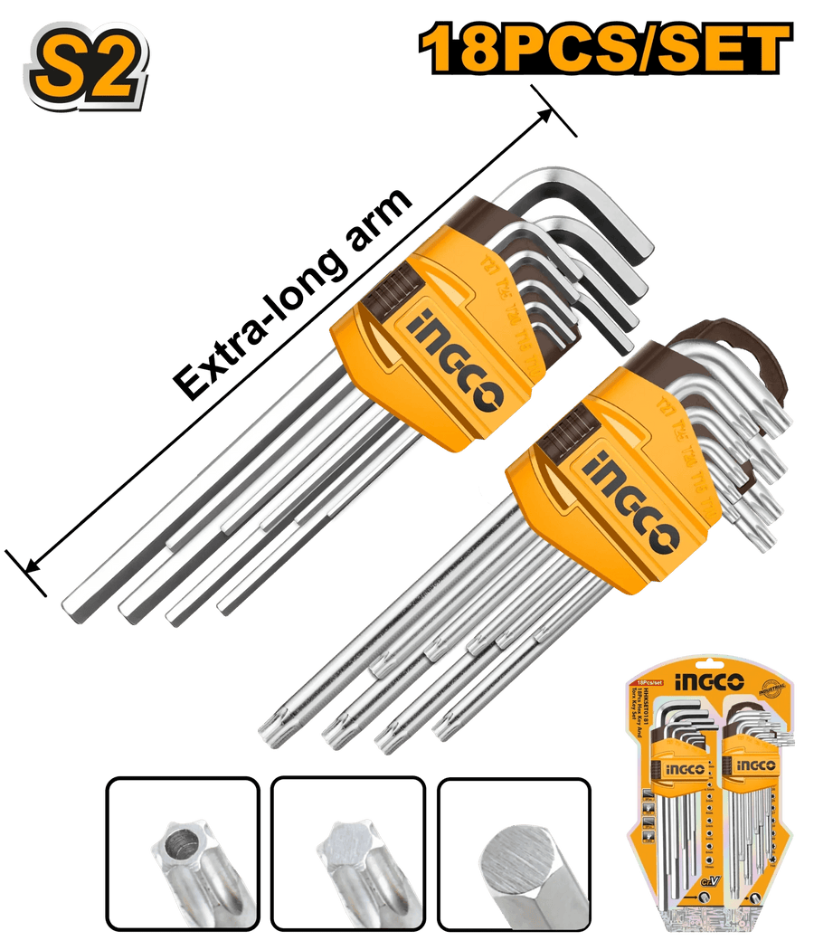 Jeu de clés Allen / Torx INGCO S2 – 18 pcs HHKSET0181 - SME IMPORT