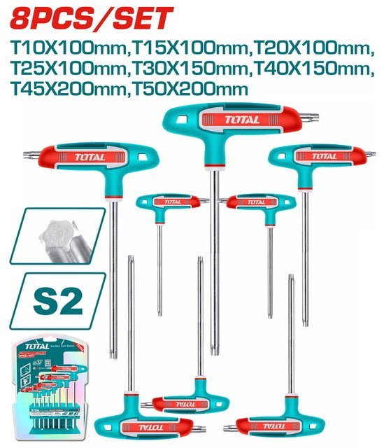 Jeu de clés torx ergonomiques S2 chromées 8 pièces T10 T50 TOTAL THHW80836 - SME IMPORT