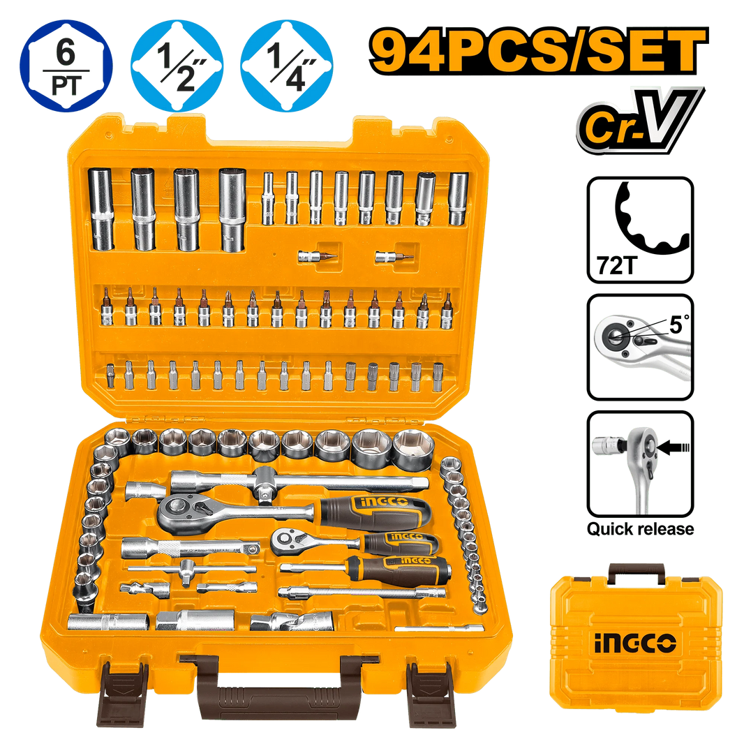 Jeu de Douilles INGCO 94 Pièces Robuste et Polyvalent Pro HKTS42941