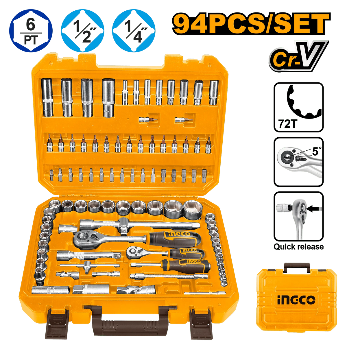 Jeu de Douilles INGCO 94 Pièces Robuste et Polyvalent Pro HKTS42941