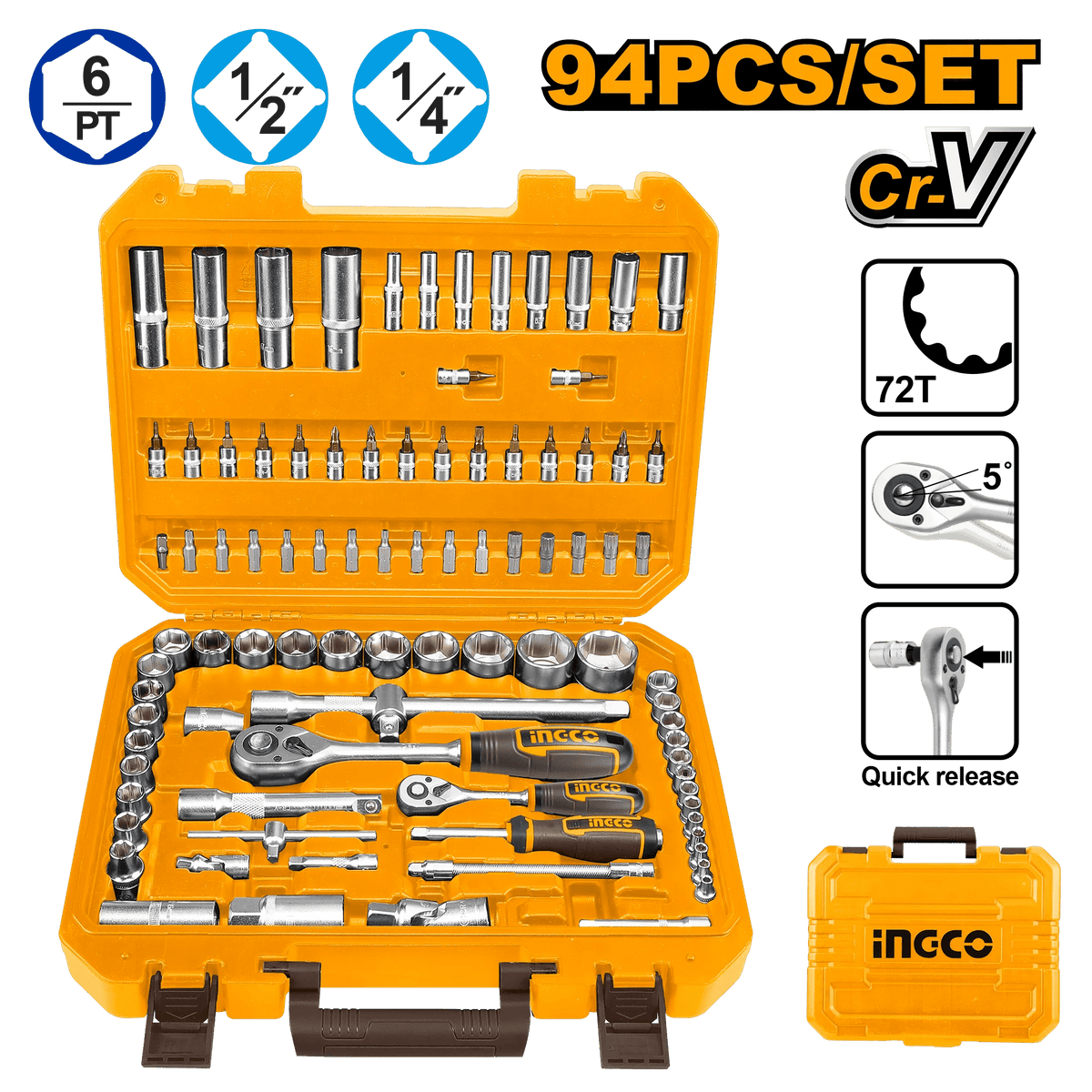 Jeu de Douilles INGCO 94 Pièces Robuste et Polyvalent Pro HKTS42941 - SME IMPORT