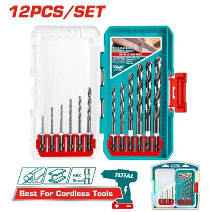 Jeu de forets HSS métal Inox 12 pièces à queue hexagonale TOTAL tools TACSDL11206 - SME IMPORT