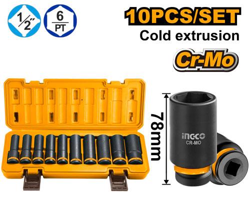 Jeu Douilles À Chocs 1/2 Pouce Ingco Pour Artisans Fiable HKISSD12102L