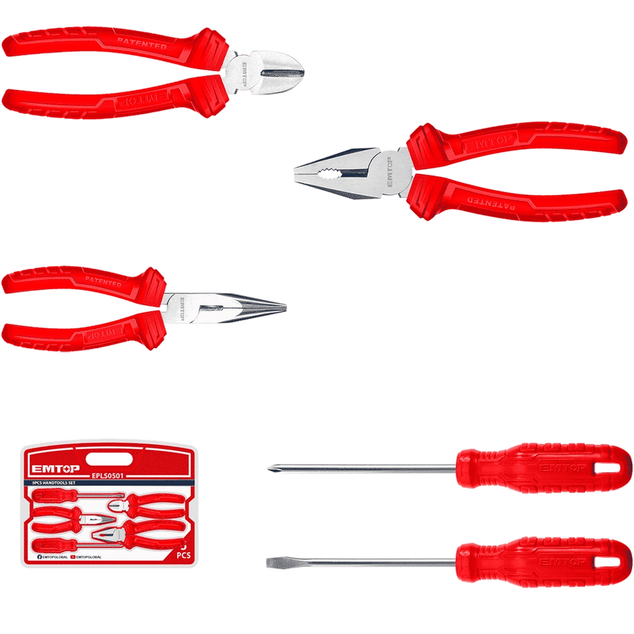 Jeu outils á main 5P 3PINCE+2 tour EMTOP EPLS0501 - SME IMPORT