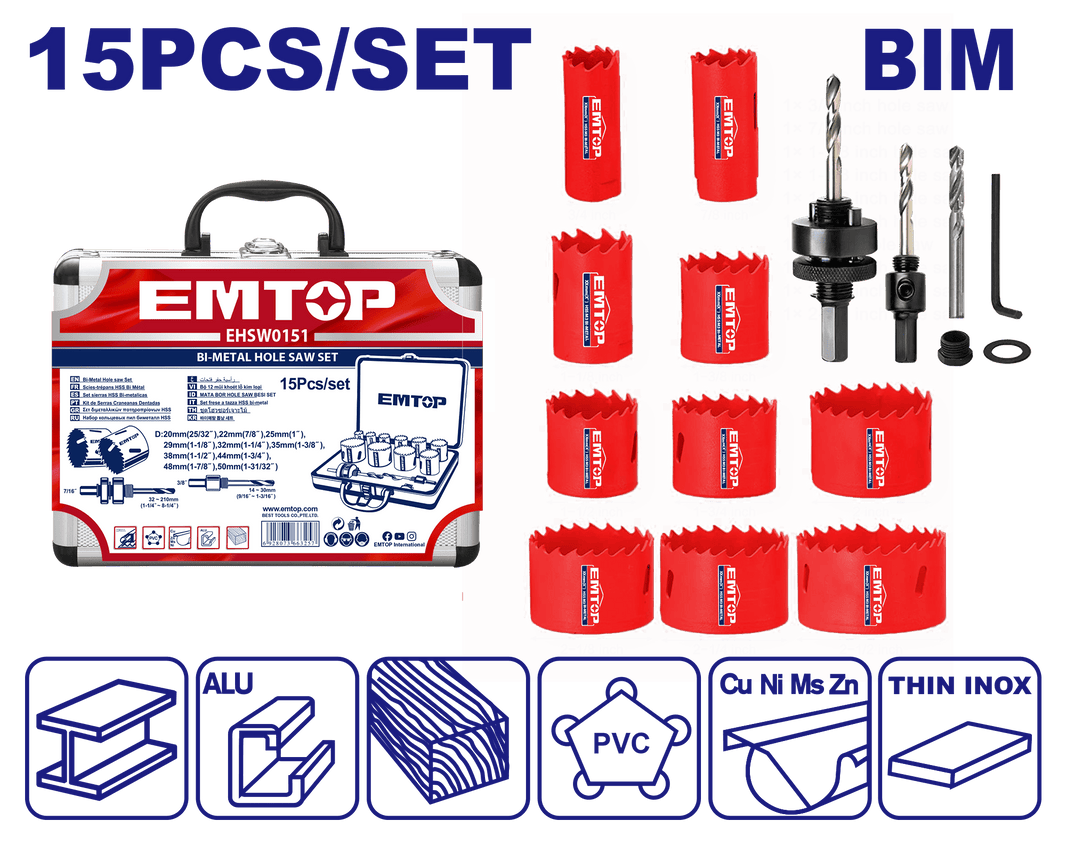 Jeu scie a cloche 15PCS EMTOP EHSW0151 - SME IMPORT