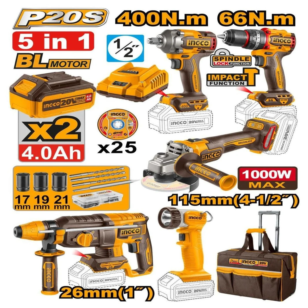 Kit 5 pièces sans fil INGCO – CKLI2059 | Solution complète pour tous vos travaux