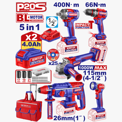 Kit 5P outillages electro-portatifs EMTOP ECKL2059 - SME IMPORT