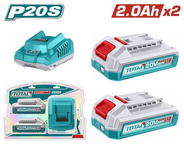 Kit batterie TOTAL P20S 20V 2,0Ah X2 avec chargeur tfbcpk2212 - SME IMPORT