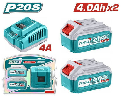 Kit batteries 20V 4Ah chargeur 4A TOTAL TFBCPK1424 - SME IMPORT