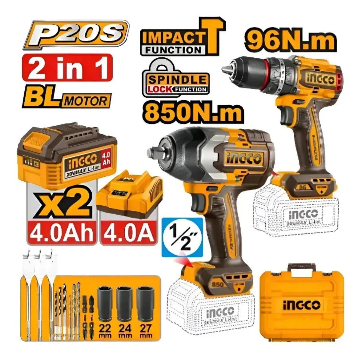 Kit combiné 2 pièces INGCO COSLI250586 - SME IMPORT