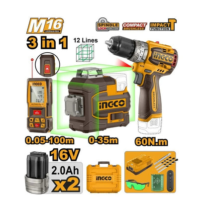 Kit combiné 3-en-1 16 V INGCO COSLI250101 - SME IMPORT