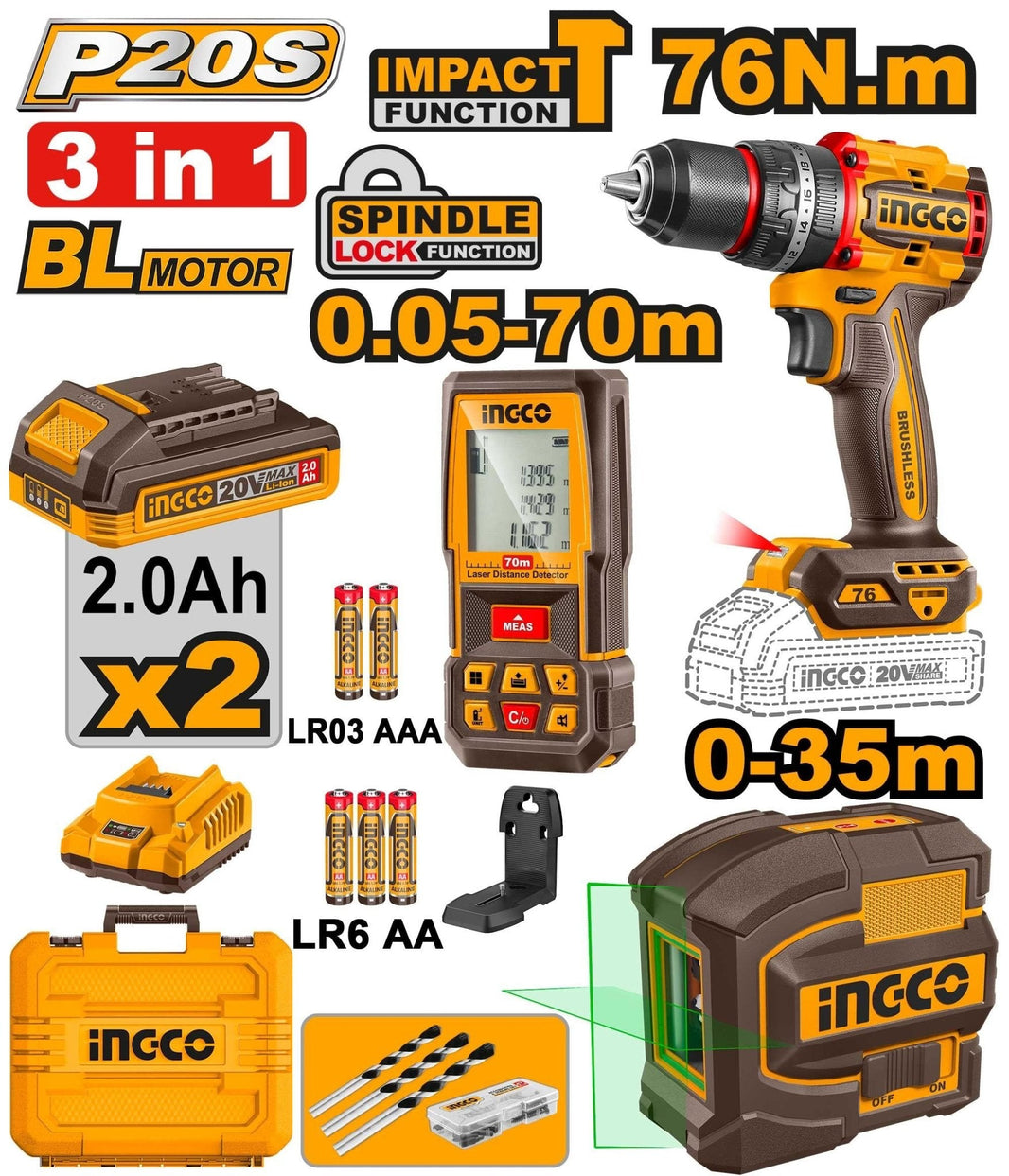 Kit combiné 3 pièces INGCO COSLI250511 - SME IMPORT
