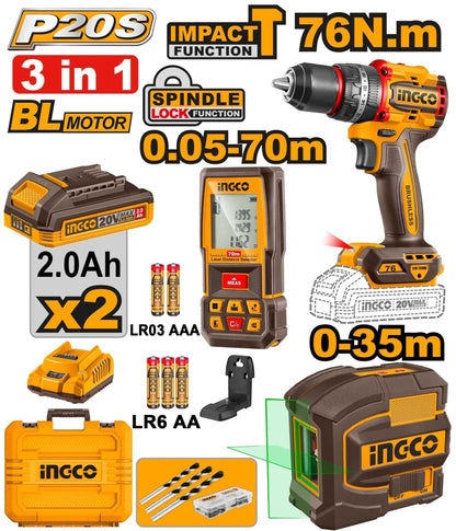 Kit combiné 3 pièces INGCO COSLI250511 - SME IMPORT