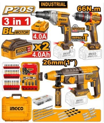 Kit combiné 3 pièces sans fil INGCO – COSLI250591 - SME IMPORT