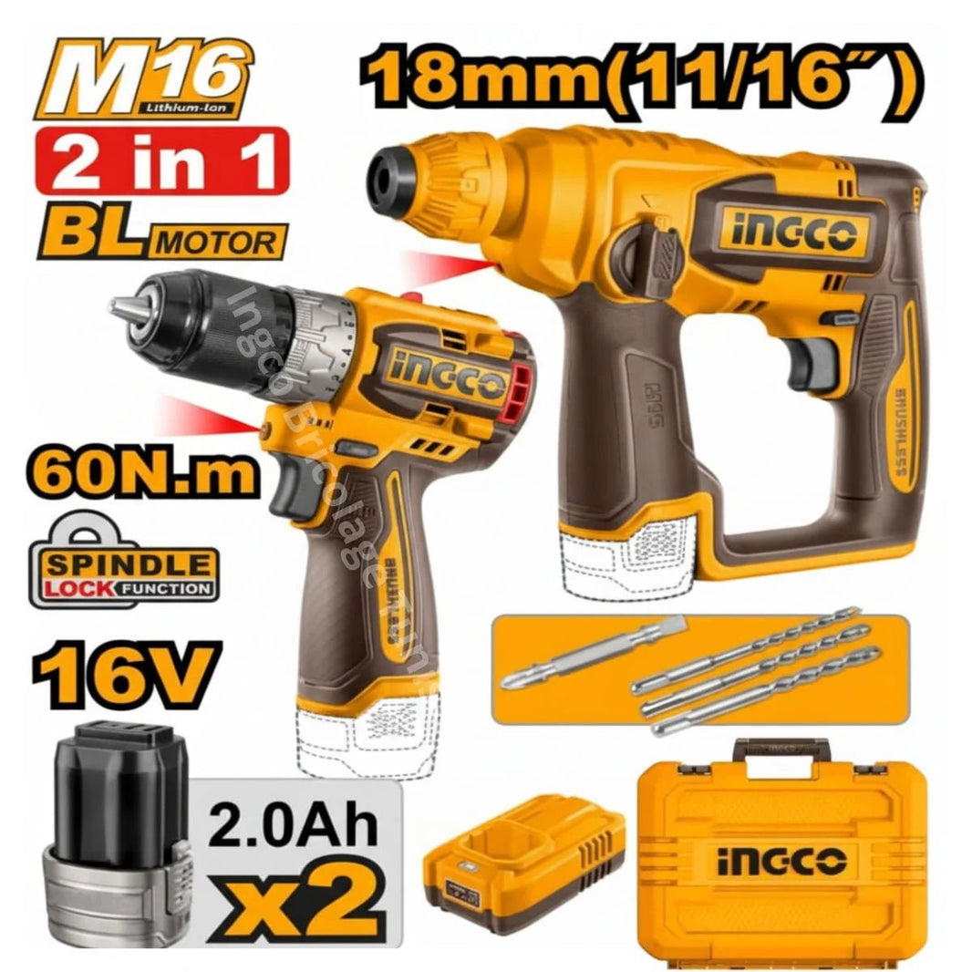 Kit combiné de 2 perceuses-visseuses sans fil INGCO 16 V – COSLI24129 - SME IMPORT