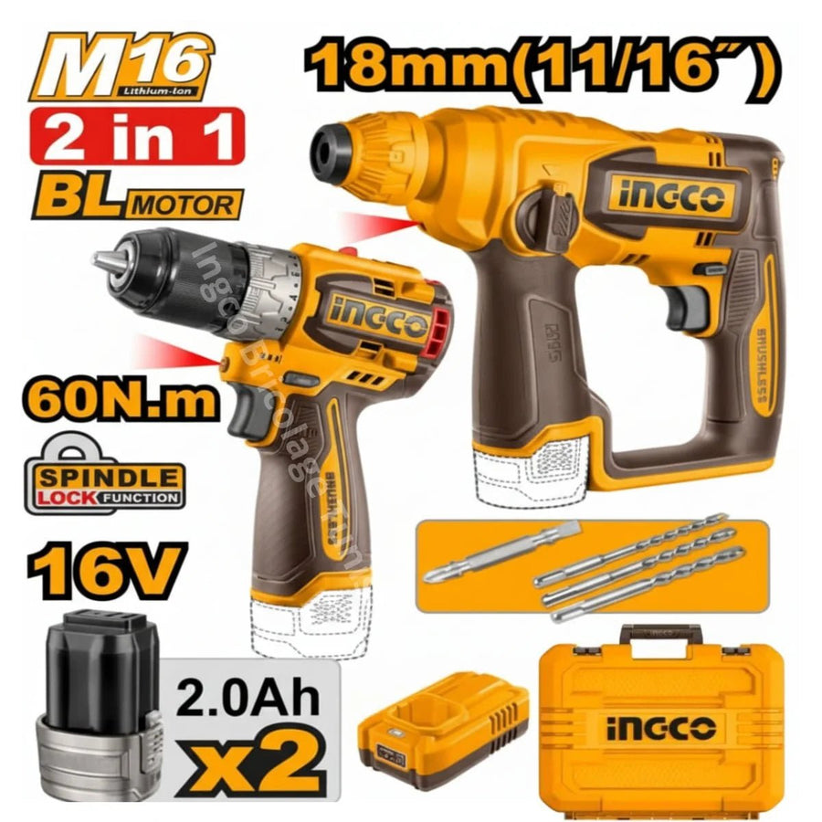 Kit combiné de 2 perceuses-visseuses sans fil INGCO 16 V – COSLI24129 - SME IMPORT